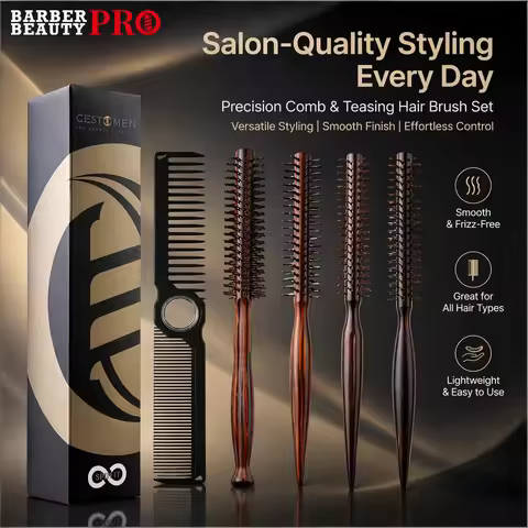2Pcs 360°Rotatable Barber Dual Spining Comb & Wooden Nylon Bristle Round Hair Brush Set Hair Styling