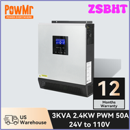 ZSBHT PowMr Hybrid Solar Inverter 24V 110V Pure Sine Wave Inverter 2400W 3KVA Solar Panel Generator 