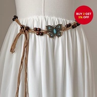 Elegant Blue Woven Bohemian Dress for Women: Adjustable Waist Tie with Stylish Belt. Gaun Bohemian W