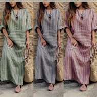 Cotton Linen Yarn Striped Loose Dress 10.13 N
