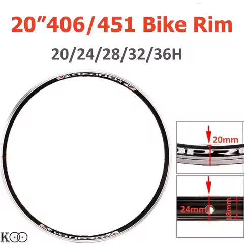 1Pc/2Pcs 20“ 406 451 Bicycle Rim V Brake Aluminum Alloy Double-Layer Rim 20/24/28/32/36 Hole MTB Fol