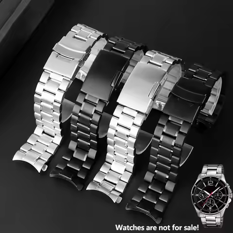 Curved End Stainless Steel WatchBand For Seiko Casio EFV-540 EFS-S510 EFR-303L/303D MTP-1375/1374 Me