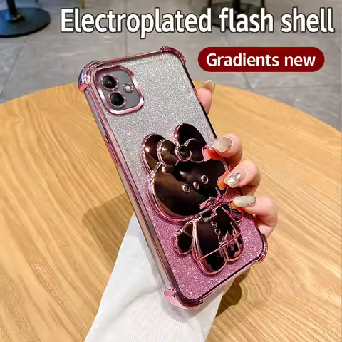 For Oppo A3x A3 Pro A2 A1 A1k A5 A9 A12 A15 A16 A17 Phone Case Pink Glitter Rabbit Mirror Stand Four