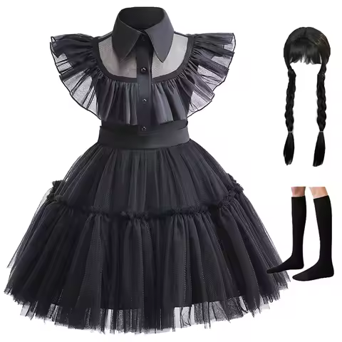 Wednesday Girls' Black Dress Wish asha dress 0-6 Year Old Baby Hollow Mesh Princess Dress Halloween 