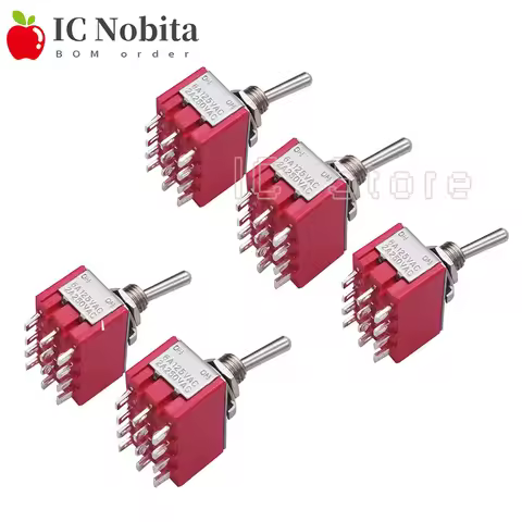 5PCS MTS-402 Mini Miniature Toggle Switch 12 Pin 2 Position 4PDT Car Dash Dashboard ON/ON 5A 125V 2A