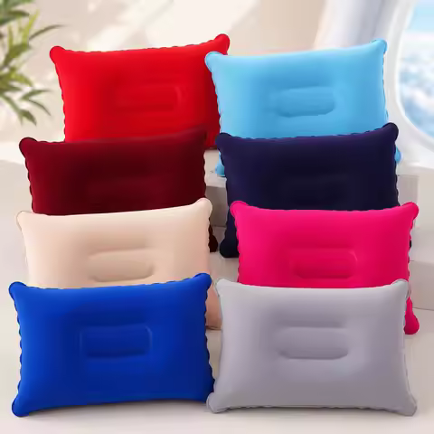 2 Pack Ultralight Inflatable Pillow Small Squared Flocked Fabric Air Pillow Beach Pillow for Hiking,