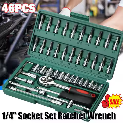 46PCS Socket Set Ratchet Wrench Screwdriver Tool 1/4" Drive Ratchet Torx Hex Wrench Socket Set Car R