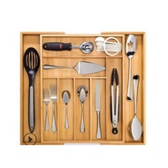Bamboo Kitchen Knife Storage Box Retractable Knife Fork Split Organizer Box Drawer Tableware Storage