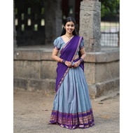Cotton Silk with zari Pattu Zari Border  Half Saree lehenga Choli South indian style UNSTITCH