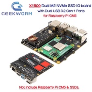 Geekworm X1500 V1.0 Dual M2 NVMe SSD IO board with 1GbE & Dual USB 3.0 Ports for Raspberry Pi CM5