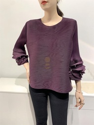 ✟ S-506 Average Size (45-70Kg) T-Shirt Womens Beaded Toothpick Pleated Loose High Elastic Iron-Free 