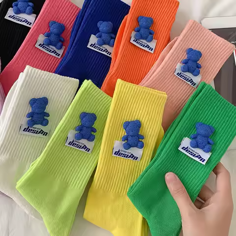 Spring Summer Women Socks Ins Outwear Blue Bear Socks Fun Sock Kawaii Stockings Korean Style Cute Th