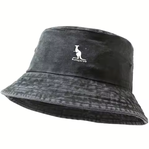 Animal Kangaroo Washed Print Bucket Hat Foldable Wide Brim Bucket Hat Unisex Outdoor Travel Hat Acce