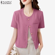 ZANZEA Women Korean Short Sleeves Round Neck Button Down Front Blazer