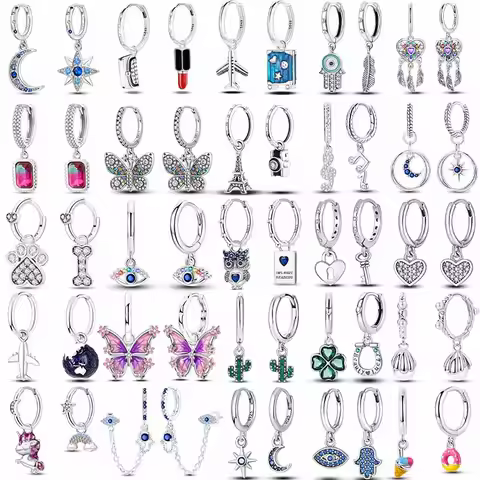 925 Silver Earings Original Evil Blue Eyes Sun Star Eiffel Tower Dog Paw for Women Gift Anniversary 