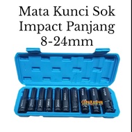 MATA TORA Long Impact Socket Wrench Set of 10 pcs | 8-24mm | 8 10 12 13 14 16 17 19 21 24 mm | 8mm 1