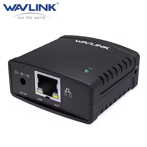Wavlink USB 2.0 LRP Print Server Share a LAN Ethernet Networking Printers Power Adapter USB HUB 100M