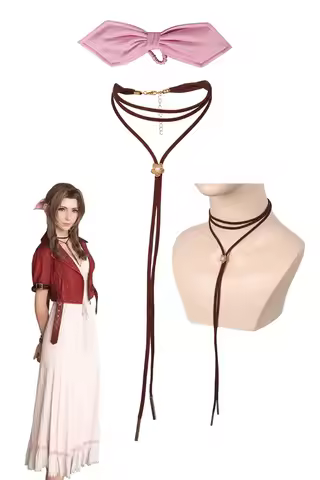 FF7 Aerith Cosplay Necklace Bow For Women Disguise Game Final Cosplay Fantasy Accessories Neck Woman