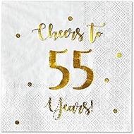 Cheers to 55 Years Cocktail Napkins | Happy 55th Birthday Decorations for Men and Women and Wedding 