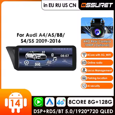 OSSURET Android 14 Wireless CarPlay Android Auto for Audi A5 S5 B8 A4 A4L S4 Auto Multimedia Video P