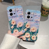 เคสโทรศัพท์ VIVO V25e V25 Pro 5G Y35 2022 Phone Case ปลอกใหม่หรูหรา Vintage Blu-Ray Rhinestone Camellia ดอกไม้ Soft Cover