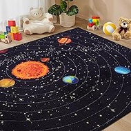 Outer Space Kids Rug for Kids Bedroom Educational Rug for Playroom 4' 11" x 6' 7" Washable Kids Play