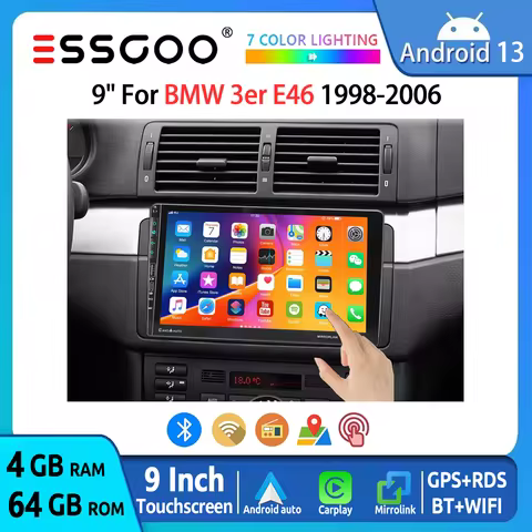 ESSGOO 4+64G Car Stereo Radio 9" Display For BMW 3Series E46 M3 Rover 75 MGZT CarPlay Android Auto G