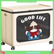 INHO L62cm Cute Top Flip Cover Storage Box Foldable Clothes Blanket Toy Storage Cabinet With Roller