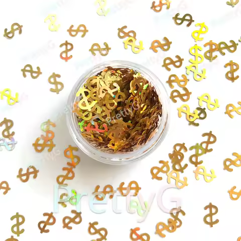 PrettyG 1 Box Currency Shape USD Dollars Holographic Gold Glitter Sequins for Resin DIY Art Craft Na