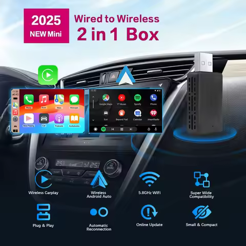 2025 Newest Wireless CarPlay Android Auto 2-in-1 Adapter with 5G WiFi Bluetooth 5.2 for 99% OEM Cars