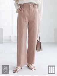 日本SUGAR SPOON雙釦復古鬆緊長直寬褲肉桂粉色