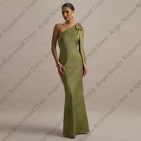 Long Sage Green Bridesmaid Dresses One Shoulder Wedding Party Dress For Woman One Shoulder Elegant R