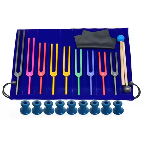 9 Pieces of Colorful Solfeggio Aluminum Alloy Tuning Forks, Tuning Forks for Therapy, Voice Therapy 