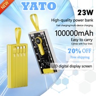 YATO 100000mAh PowerBank Fast Charging Transparent Powerbank Portable Type C Micro USB I-Phone
