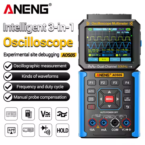AENGN-AOS05 Digital Multipurpose Oscilloscope 2-in-1 25000 Count 0Hz-999.9kHz Frequency Portable Mul