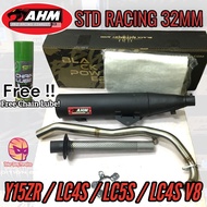 100% AHM [Y15ZR/ LC4S/ LC5S/ Y16ZR/RS150/RFS150/ VF3I] AHM STD 32MM RACING BLACK EDITION EXHAUST PIPE MAX FLOW 4 STROKE