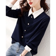 Office Wear Blouse Women Kroean Style Stitching Causal Shirt