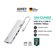 AUKEY ฮับ OfficeDok 10-in-1 USB Hub Adapter | HDMI Dual 4K 60Hz | USB-C 10Gbps | USB-A 10Gbps | PD 1