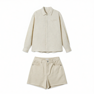 เสื้อแขนยาวแบบหลวมปักลาย ผ้าลินินเรยอน