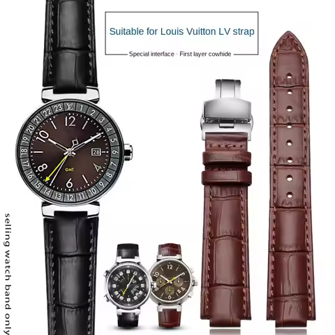 For LV Genuine Leather Watch band for Louis Vuitton Tambour Series Mouth 10 12mm Watchband Men's Wom