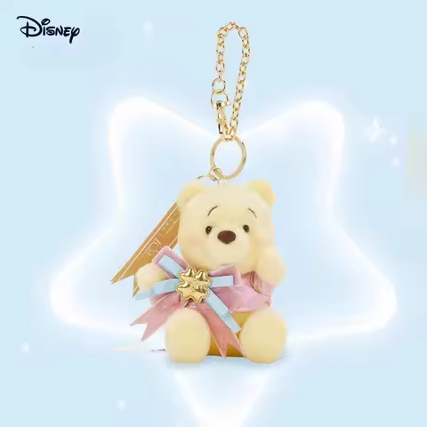 Shanghai Disney 10th Anniversary Winnie the Pooh Plush Keychain, Bow Party Series, Cute Collectible 