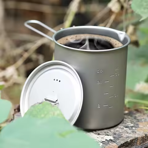 Hiking Ti Cup Ti Coffee Mug Ti Tea Cup Ti Water Cup with Lid and Handle Outdoor Camping Tea Cup 750m