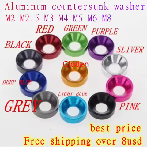 10pcs M2 M2.5 M3 M4 M5 M6 M8 Aluminum Colourful Anodized Countersunk Head Washer Gasket A1