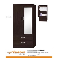 EUREKA 2.5ft 2 Door Wardrobe/Almari Baju Long Mirror 2 Drawer (Deliver & Installation Klang Valley)
