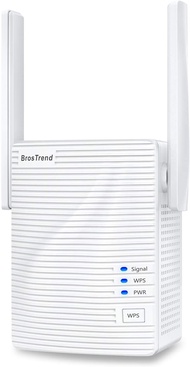 BrosTrend AC1200 WiFi Booster Range Extender, Extend Dual Band WiFi of 5GHz &amp; 2.4GHz, 1200Mbps Wireless Signal Repeater, WiFi Extender, 1 Ethernet Port, Access Point, Wi-Fi Bridge, Easy Setup, UK Plug