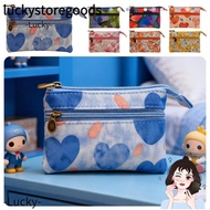 LUCKYSTOREGOODS Coin Purse, Double-Zip Prints Key Pouch, 4-Layer Canvas Coin Bag