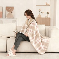 Wearable Plaid Fleece Blanket With Button Warm Throw Blanket Office Shawl Wearable Nap Air Condition