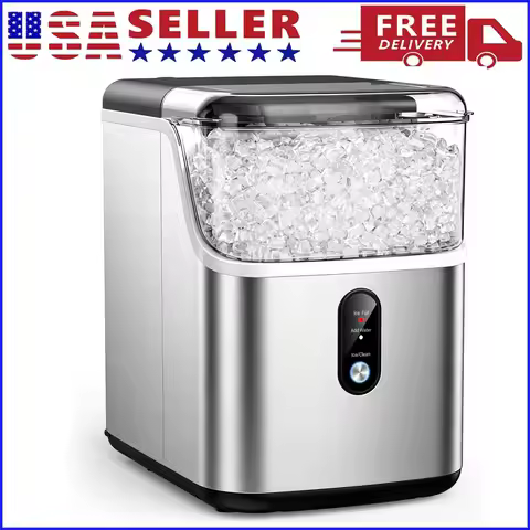 Nugget ice Maker countertop, Soft Pebble Ice Machine 40lbs/Day Small Chewable Pellet ice, Stainless