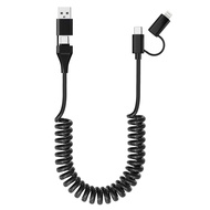 USB C and Lightning Cable 4 in 1 60W [PD Charge & MFi & Data] Coiled Cable Short Support CarPlay & A