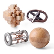4Pcs Wooden and Metal Puzzles Gift for Kids and Adult Educational Toys Office Toys 3D Unlock Interlo